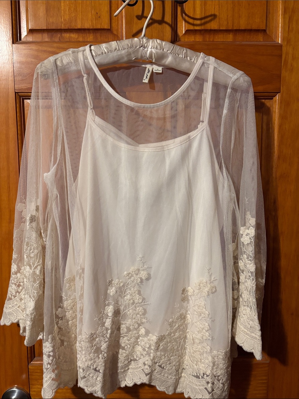 Urban Outfitters Ivory Sheer Embroidered Camisole with Overlay